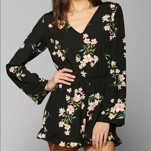 Pins & Needles Floral Bell Sleeve Black Romper XS